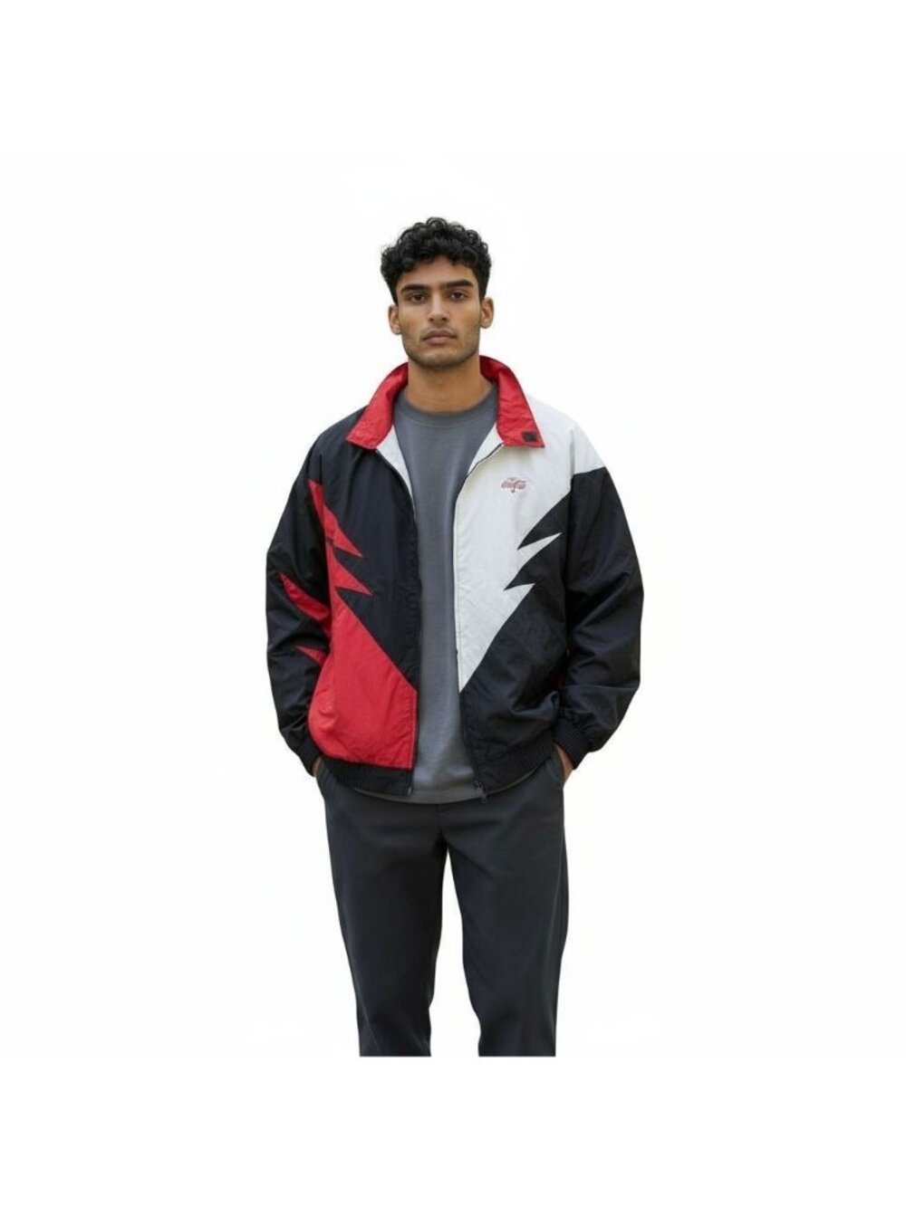 Vintage Coca Cola Speed Zone Shark Tooth Retro Windbreaker Race Gear Jacket XL